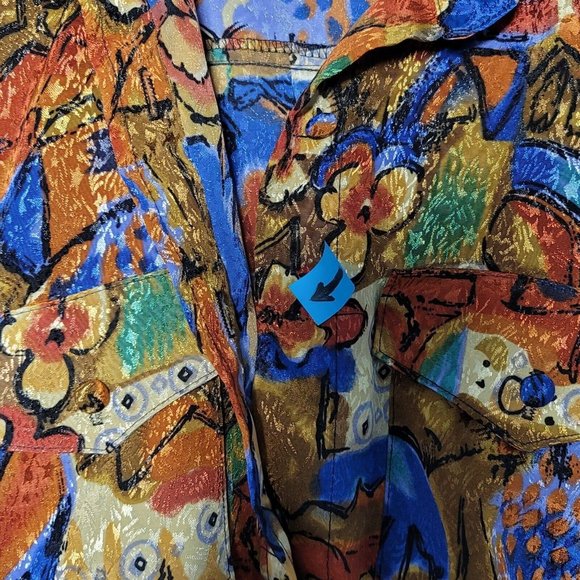 VTG Women's Alli Petites Of Cali Size 14 Golden Floral Button Down Top Jacket - Picture 11 of 12